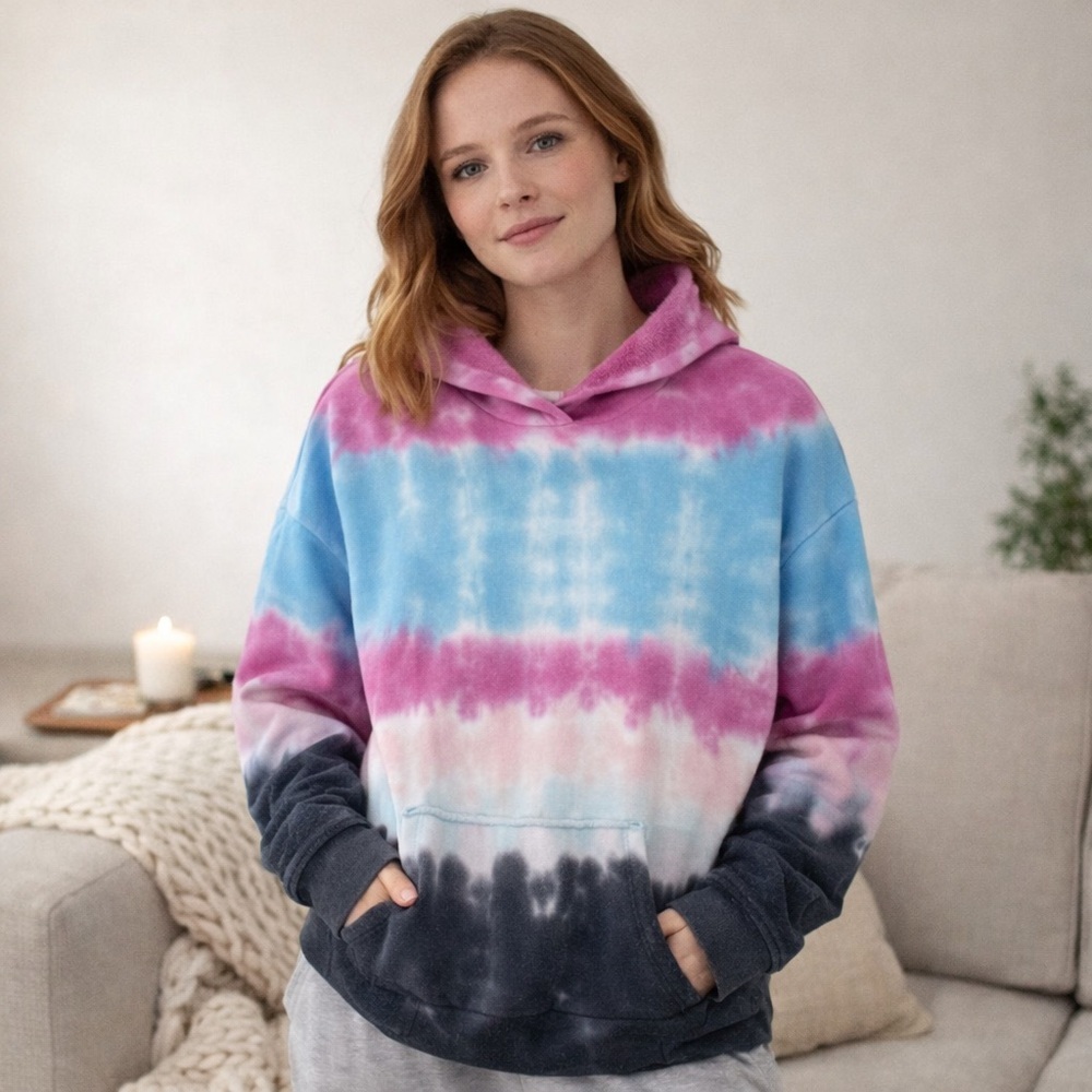 Blue Buttercup Tie‎ Dye Hoodie L Terry Cloth Made In USA Dopamine Lounge Grunge